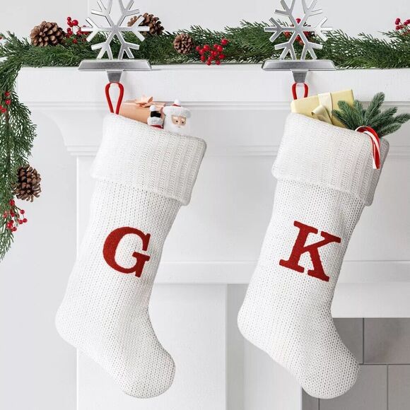 Target Wondershop Letter Initial K Monogram 20 inch White Cream Knit Stocking - Picture 2 of 2
